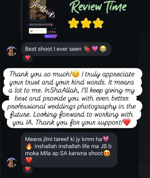 Client review calling it the best shoot they've seen