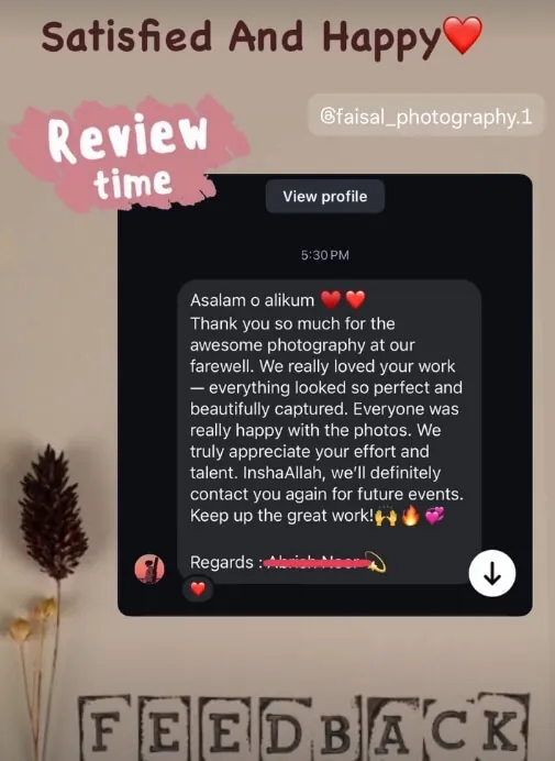 Client message thanking the team for their farewell event coverage