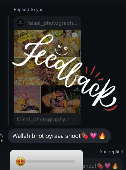 Client feedback collage with a message calling the shoot beautiful